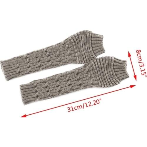 Women Winter Cable Knitted Long Fingerless Gloves Rhombus Thumbhole Arm Warmers X7JB