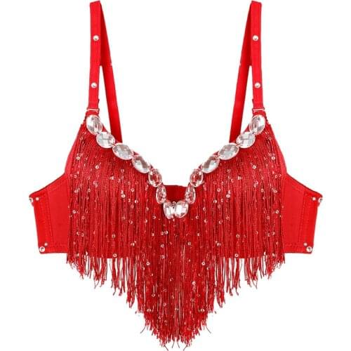 Women Show Costume Belly Dance Costume Bra Top Indian Eastern Dance Sequined Beaded Fringed Beaded Fringe Sexy Dance Costume