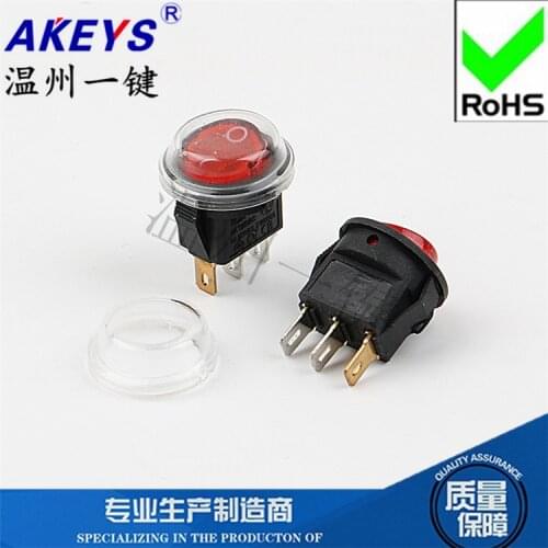10pcs KCD11-202 Rocker switch 15MM Round rocker Power button 3 feet Red light 3A 250V