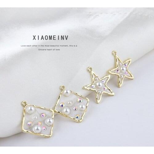 10pcs Alloy Edge Transparent Pearl Vintage Colorful Earrings For Women Love five-pointed Star Round Earrings Jewelry Accessories