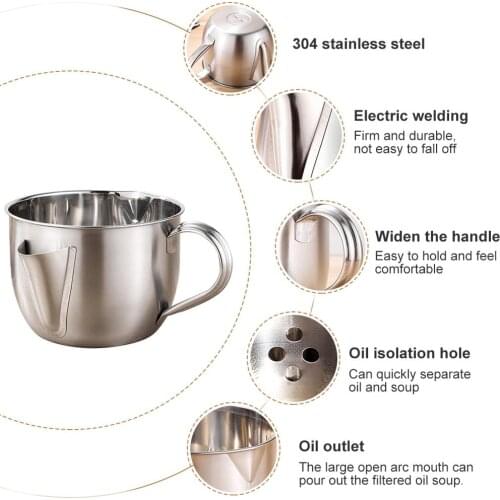 1000ML Multi-use Stainless Steel Gravy Oil Soup Fat Separator Grease Oiler Filter Strainer Bowl Home Kitchen Cooking Tools