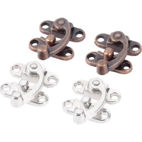 2sets Box Latch Hasps with screws Antique Padlocks Silver/Red Copper Buckle lock 29*33mm Jewelry Wooden Box Wine Case hardware