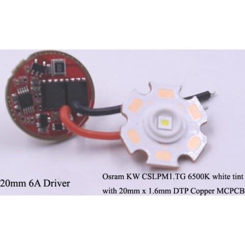 20mm DC3.7v-4.2v Input 6000mA Output 6 modes Circuit Driver + 20mm KW CSLPM1.TG 6500K LED Copper Base MCPCB