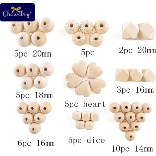 45pc Geometric Wooden Beads Pacifier Clips Chain Chewable Spacer Beads DIY Bracelet Necklace Accessories For Kids Wooden Teether