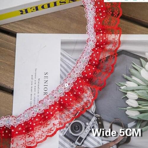 5CM Wide Double Layer Color Net Yarn Embroidery Lace Applique Satin Ribbon Sewing Cuff Collar Skirt Garment Decoration