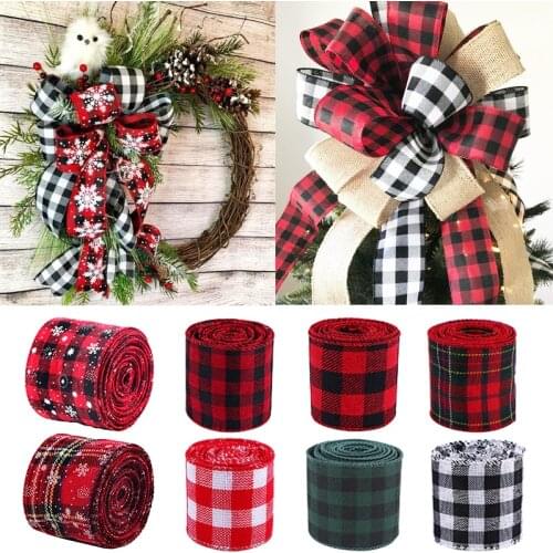 6m/roll Red Black Plaid Ribbons Imitation Hemp Ribbon Grosgrain Linen Ribbon Christmas Tree Decoration Bow Xmas Gift wrapping