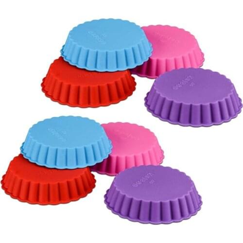 8 Pcs Silicone Cake Pans, Non-Stick Round Pie Moulds, Round Fluted Flan Baking Molds for Muffin, Quiche, Pie (4 Inches)