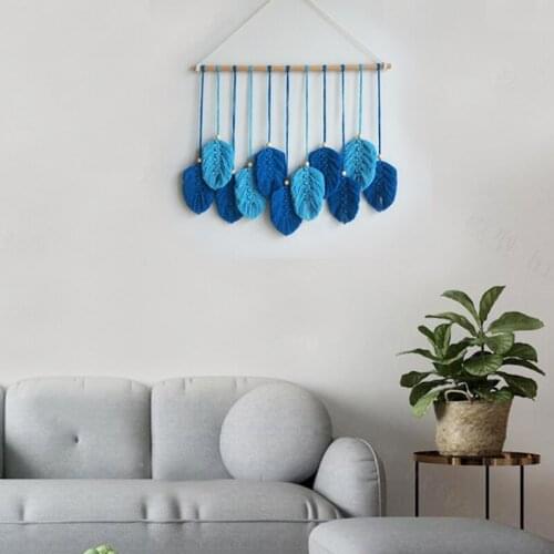 Bohemian feather handmade cotton rope tapestry dining room bedroom wall hanging decorative leaves