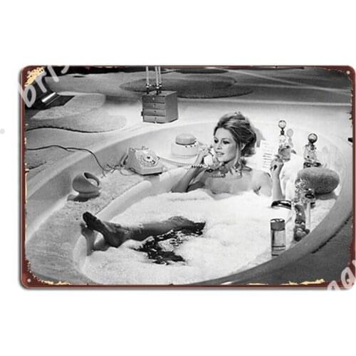 Brigitte Bardot In Tub, Black And White Photograph Metal Signs Wall Cave Kitchen Decoration Plaques Tin sign Posters