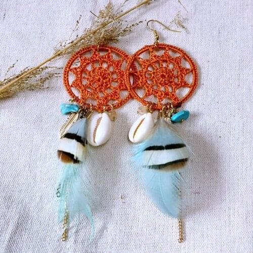 Dongmu Jewellery New 2017 Hand-made Shell Drop Earrings Feather Earrings National Style Fashion Earrings For Women Bohemian