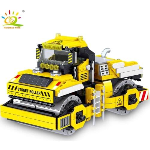 HUIQIBAO TOYS 744pcs Technical Road Roller Truck Building Blocks City Construction Bricks Set Engineering Car For Children Kids