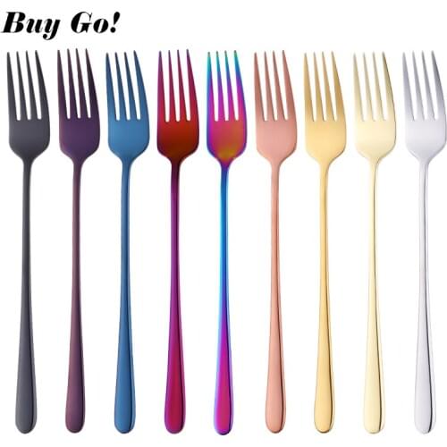 Colorful Korean Dinner Fork Good Quality Dessert Fork Long Handle Gold Salad Dessert Fruit Fork Flatware Cutlery For Hotel Party