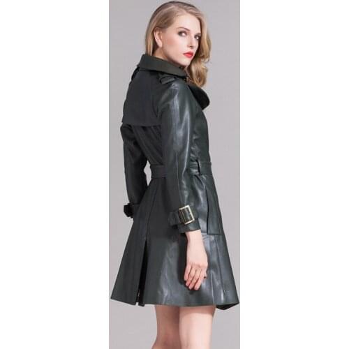 New Autumn Winter Women European Mid-Long Faux Leather Jacket Elegant Double Breasted Coats LX361