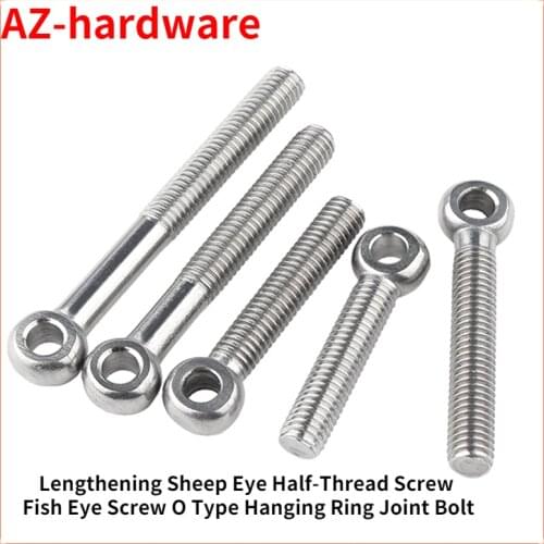 M5M6M8M10M12 304 Stainless Steel Lengthening Sheep Eye Half-Thread Screw Fish Eye Screw O Type Hanging Ring Joint Bolt 5Pcs