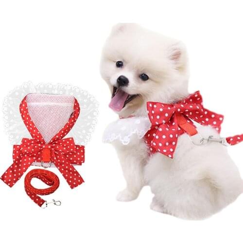 Multicolor Puppy Bowknot Harness Set Kawaii Kitten Vest Harness Set Cat Harness And Leash Dog Accessories Premium Pet Supplies