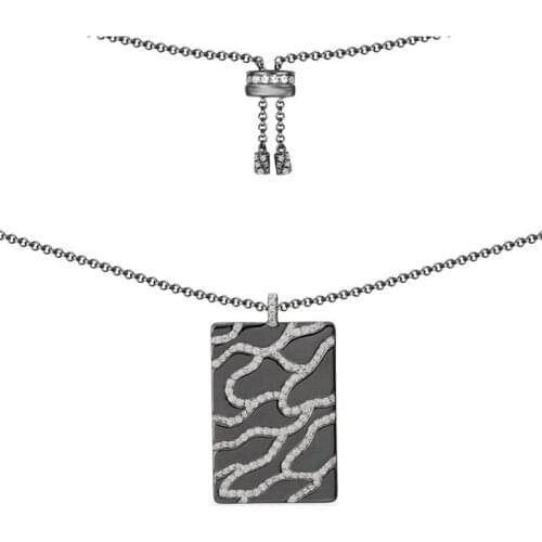 Fashion Real 925 Sterling Silver Dark Grey Camouflage Rectangle Pendant Adjustable Necklace Micro Zirconia Women Jewelry