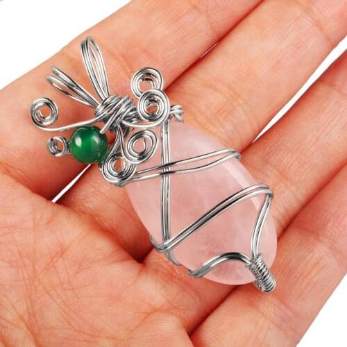 Natural Crystal Reiki Tigers Eye Rose Quartz Green Agate Beads Oval Pendant Charms For Jewelry Making Necklace Accessories