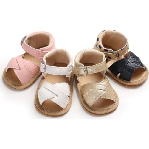 New Arrival Summer 0-12 Month Baby Shoes Anti-slip Sneakers First Walker Kids PU Sandals Flat Shoes