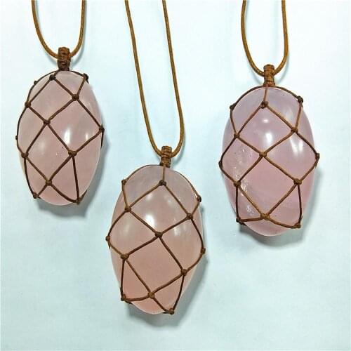Wholesale 6pcs Natural Stone necklace pink Lucky pendant for Jewelry handmade