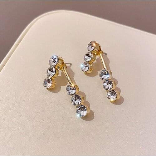 Origin Summer Minimalist Spark Rhinestones Dangle Earrings for Women Geometric Gold Color Metal Earrings Stylish Accessories