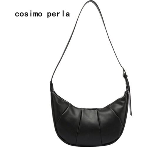 Casual Soft Leather Large Hobos Designer Croissant Handbags for Women Simple Half Moon Black Shoulder Bags Purses