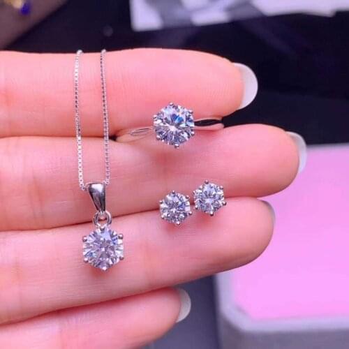 Simple Classic Style Whole 925 Sterling Silver Jewelry Sets Zircon Wedding Necklace+Earrings+Rings Sets For Bride Women Gift