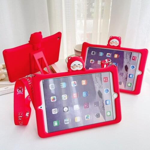 Skin For IPad 9.7 Case 2018 2017 Cartoon Kids Red Fortune Cat Shockproof Silicon Tablet Protective Shell Stand Cover Funda+strap