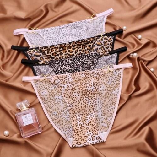 SP&CITY Wild Leopard Print Sexy Underwear Transparent Milk Silk Women Panties Hollow Out Triangle Briefs Seamless Lingerie Thong