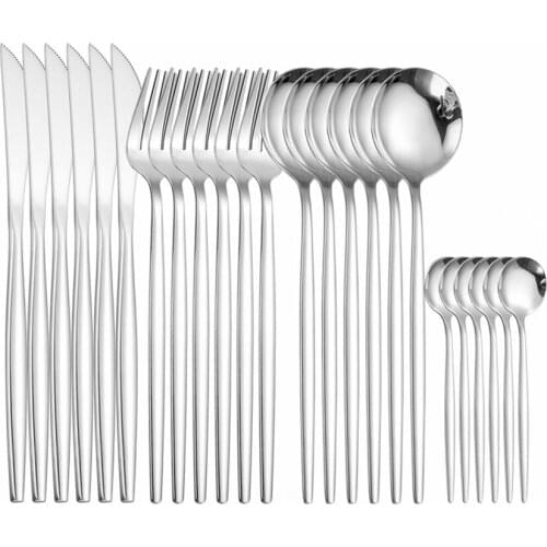 Silver Cutlery Set Stainless Steel Tableware Set Luxury Dinnerware Reusable Flatware Spoon Fork Knife Cutlery Kitchen Utensils