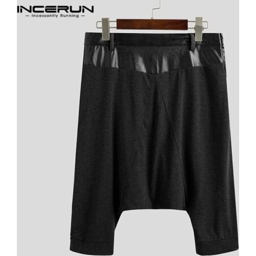 Men Punk Zipper PU Leather Pantalones Fashion Harem Pants Patchwork Drop Crotch Joggers Trousers Streetwear Hombre INCERUN S-5XL