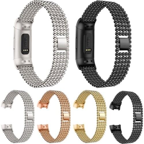 Replacement Strap Smart armband Voor Pols band Alloy Ball Beads Smartwatch Band Bracelet Strap for Fitbit Charge 3