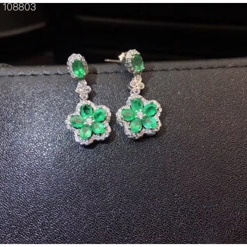 Natural And Real 925 Sterling Silver Emerald Earring For the Party Female Anniversary Jewelry