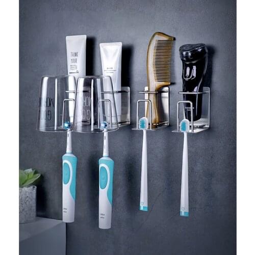 Bignosedeer Punch-free stainless steel Toothbrush Holder Toothpaste Storage Rack Shaver Tooth Brush Dispenser Bathroom Organizer Accessories