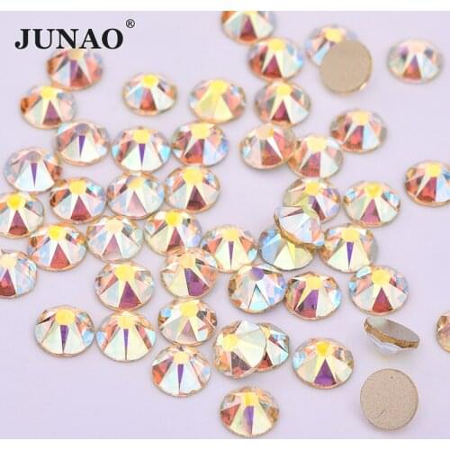 JUNAO SS20 8 Big 8 Small Cut Facets Light Yellow AB Flatback Glass Rhinestones Non Hotfix Crystal Stones 3D Nail Art Decoration