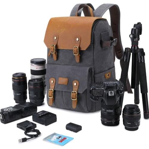 Camera Bag Batik Canvas+Leather Waterproof Camera Backpack DSLR Case Padded Large Photo Bag for Camera Nikon Canon m50 Olympus
