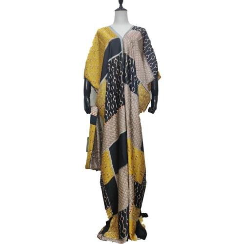 Dashiki Traditional V-neck Muslim Hijab Women Maxi Dress Comfortable Multicolor Summer Silk Boho Kaftan Dresses
