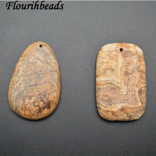 Unique Chinese Wash Painting Veins Natural Yellow Picture Jasper Style Stone Pendants (square / Pear Shape)