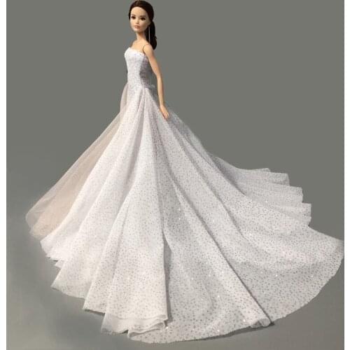 Gorgeous White High Wedding Dress for Barbie Doll Clothes Big Evening Dresses Party Gown Vestidoes 1/6 Doll Accessories Kid Toys