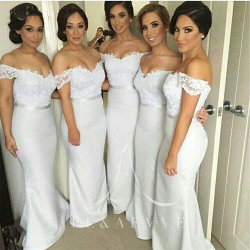 Vintage White Lace Mermaid Bridesmaid Dresses Off the Shoulder Wedding Party Gowns Women Occasion Dress Plus Size Prom Gown