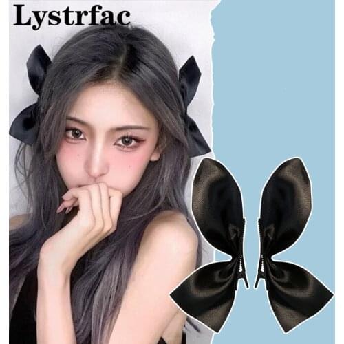 Lystrfac Korean 2Pcs Bow Hairpin for Women Girls Headdress Bangs Hairclip Hairgrips Cute Back Head Top Clip Hair Accessories