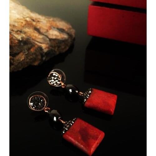Dr Stone Natural Stone Women Coral Stone Rose Gold plated Earrings KRB16 373144646