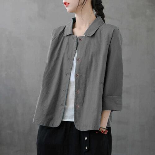 Cotton Linen Short Coat Ladies Cardigan 2021 Spring Summer New Retro Loose Jacket Women Tops Ladies Shirts Blouse