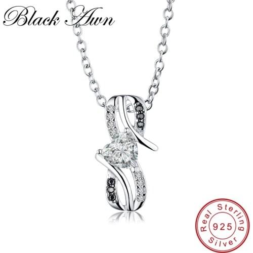 [BLACK AWN] 925 Sterling Silver Fine Jewelry Trendy Engagement Necklaces for Women Wedding Pendants P091