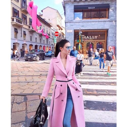 Womens Woolen Blends Coat Clothing Winter Korean Fashion Temperament Side Split England Jacket Female Outerwear