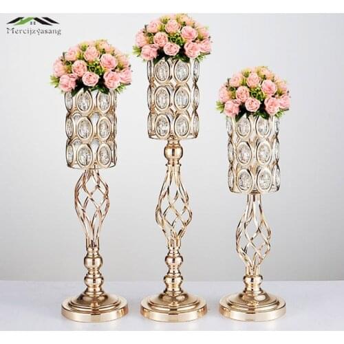 10PCS/LOT Metal Gold Candle Holders Road Lead Table Centerpiece Stand Pillar Candlestick For Wedding Candelabra Flowers Vases 69