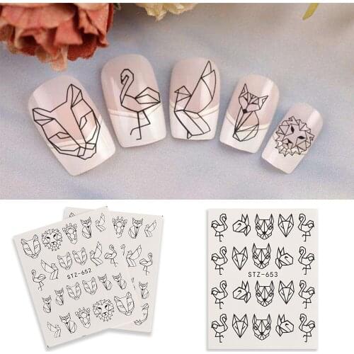 2Pcs/Lot Cartoon Animal Designs Nails Stickers Nails Black Manicure Nail Art Decorative Sticker Water Decals Tips DIY Nail Tips