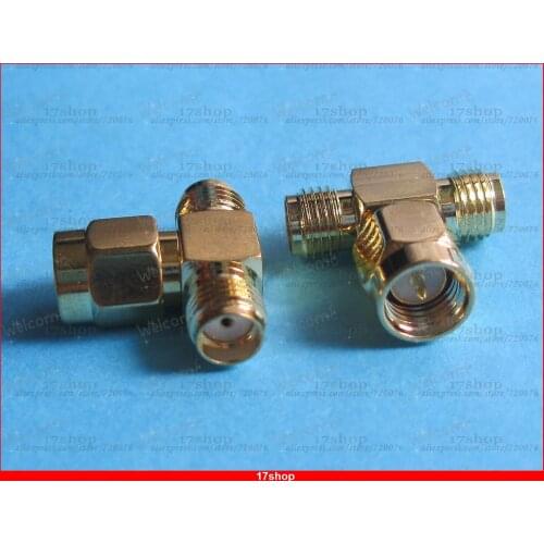 30 pcs SMA T Type 1 Male To Dual Female RF Coaxial Connector Gold Plated