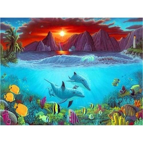 5d Diamond mosaic full round diamond embroidery needlework dolphin diy diamond painting cross stitch kits Mosaic Home Decor