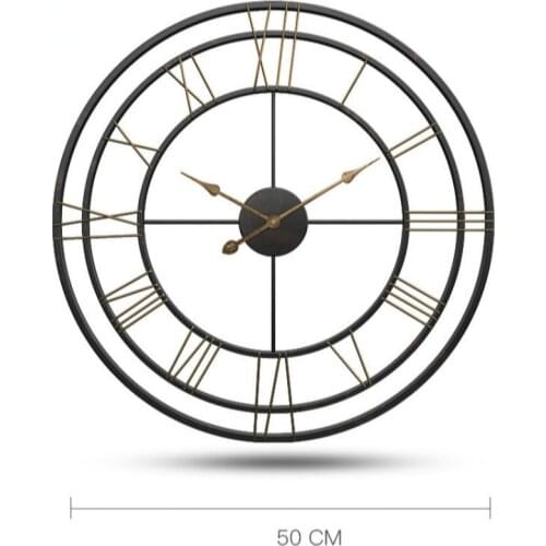 Large Wall Clock Retro European Style Wall Watch Household Bedroom Iron Art Clock Wall Decor Black Frame Big Watches 50/60cm
