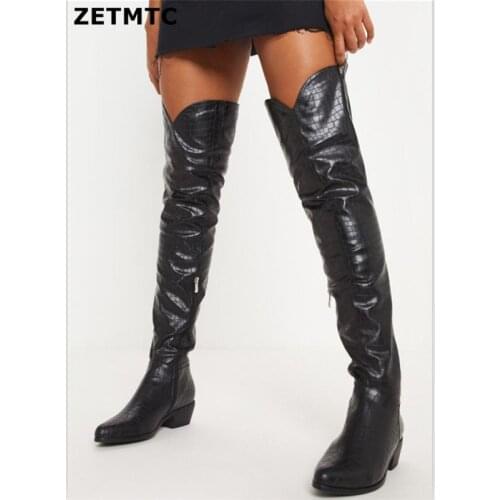 Large size black and white ladies above knee thigh leather boots with motorcycle riding boots sexy womens boots 35-43